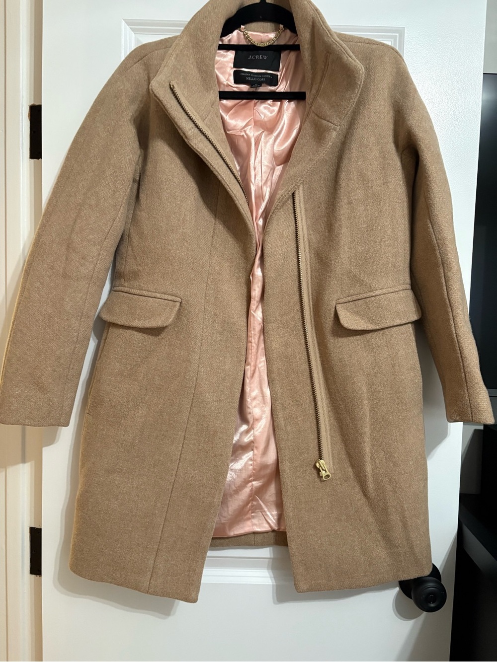 J. Crew Tan Trench Coat with Pink Satin Lining